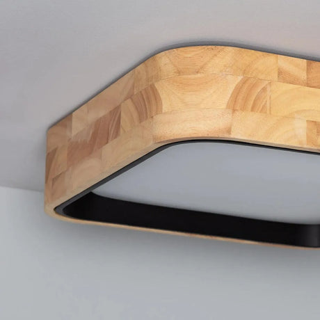 Plafondlamp met LED vierkant hout & zwart 370mm 'Normand' - FOIR