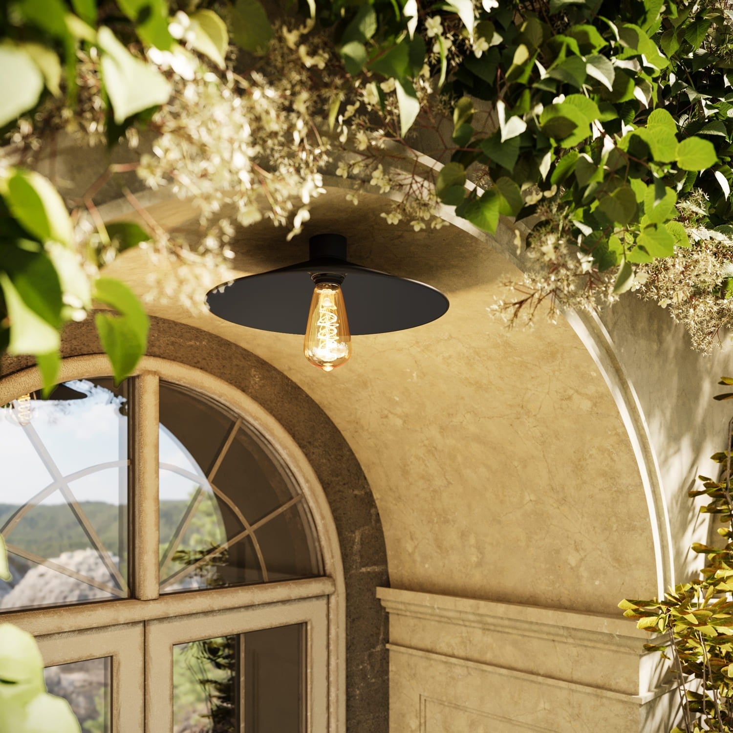 Retro plafondlamp zwart industrieel IP44 30 cm