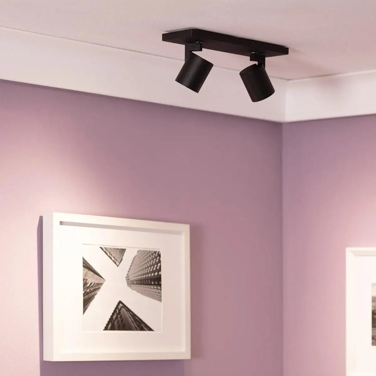 Plafondspot zwart gu10 'Link' verstelbaar twee spots 30 cm - FOIR