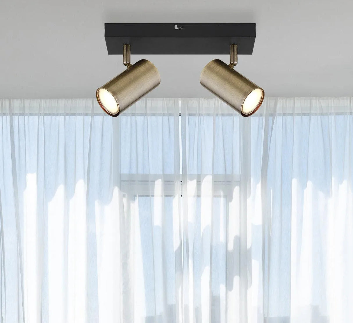 57911-2M plafondspot dubbel zwart messing verstelbaar