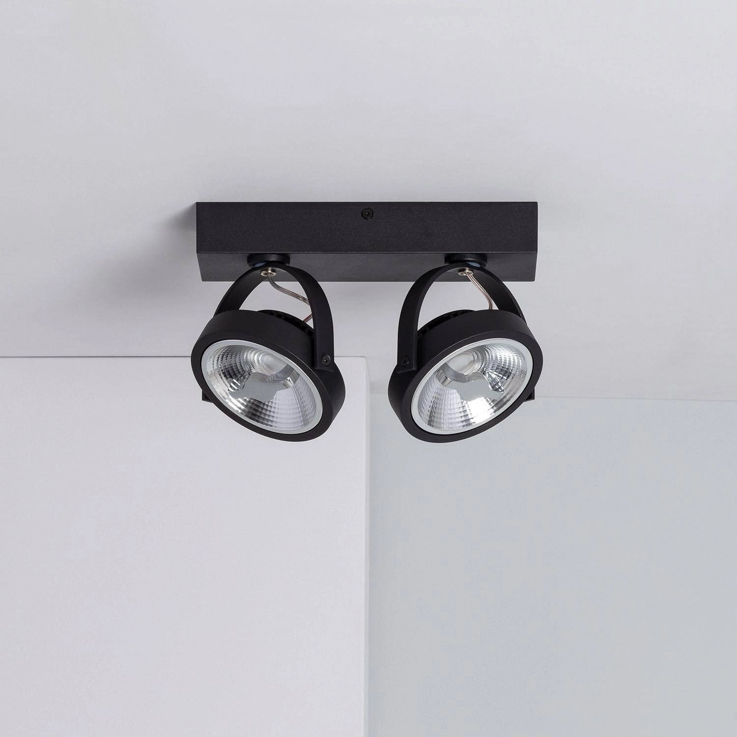 Witte verstelbare CREE-COB 30W AR111 LED plafondlamp met 2 spotlights (warm wit, dimbaar)