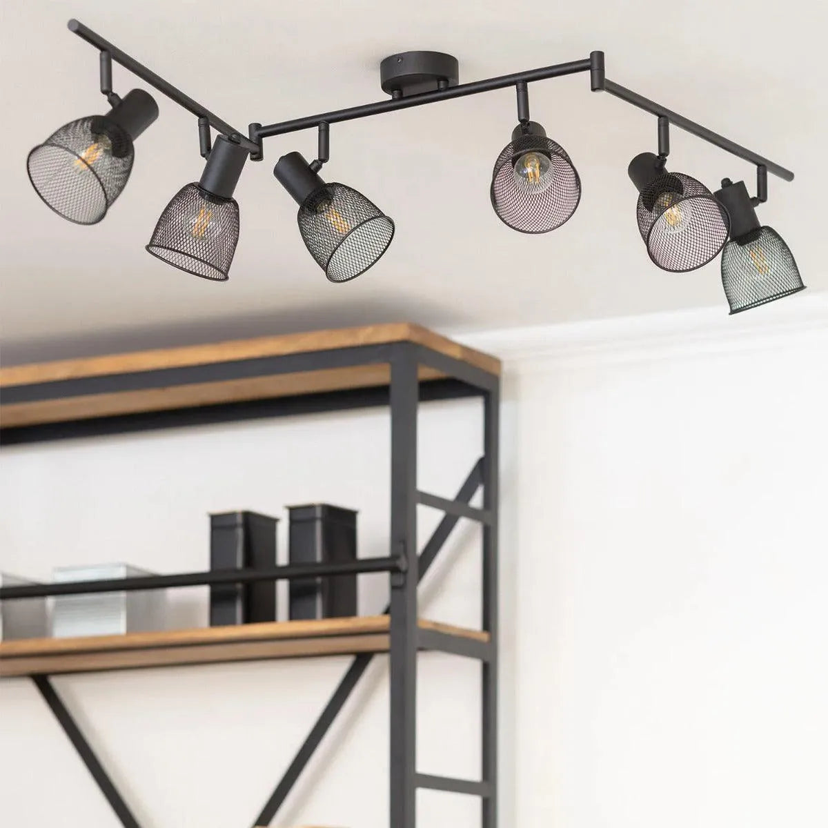 Zwarte plafondspot verstelbaar met 6 spots industrieel