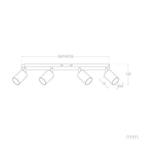 Plafondspot zwart verstelbaar 4x gu10