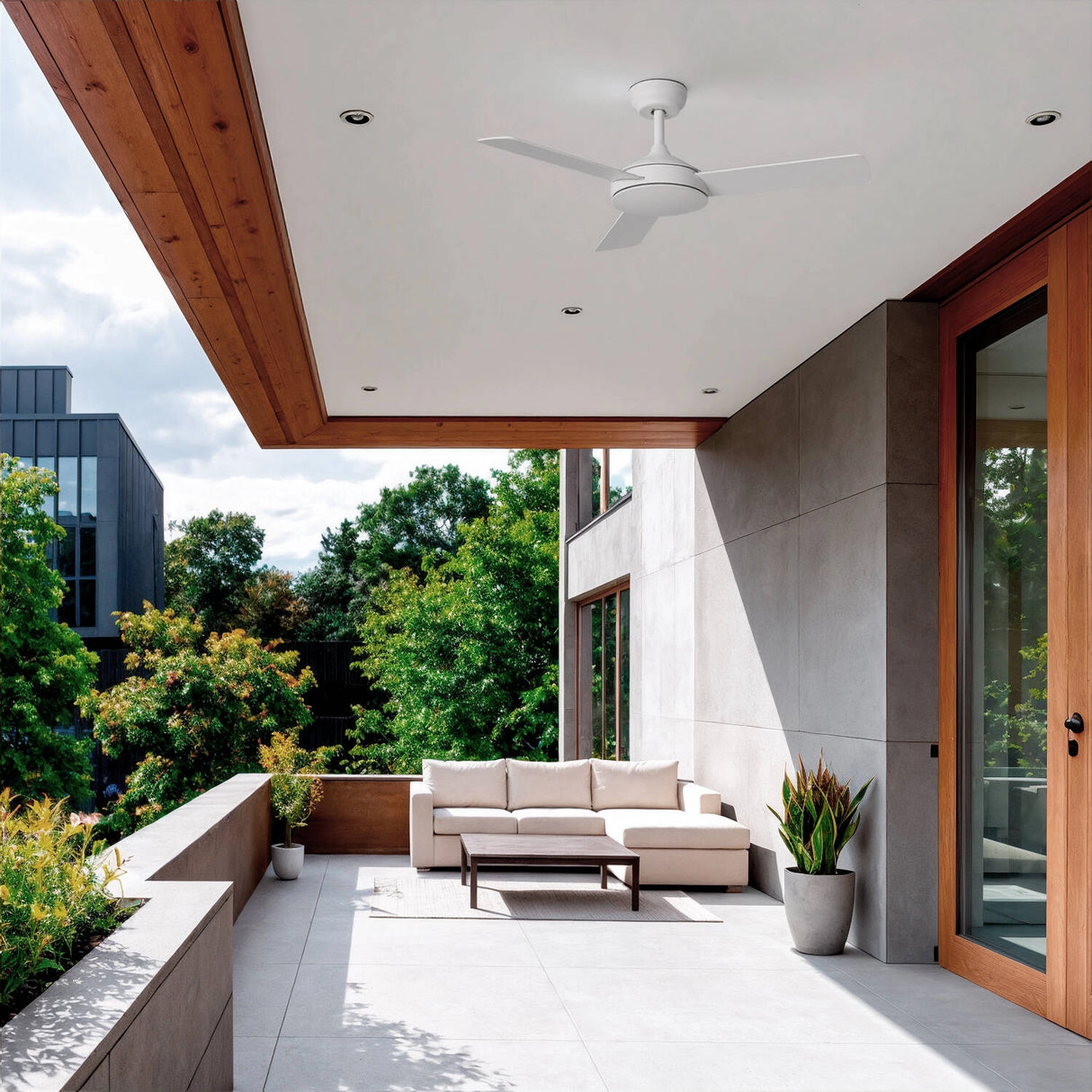 Plafondventilator wit rond led lamp 102cm