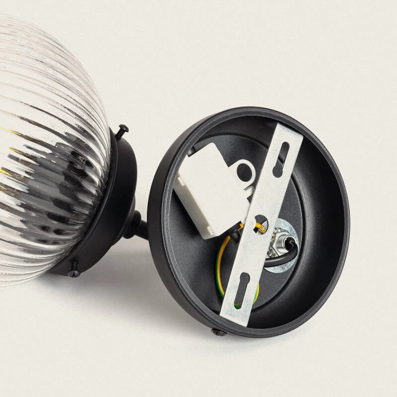 Wandlamp glas Retro zwart metaal e27