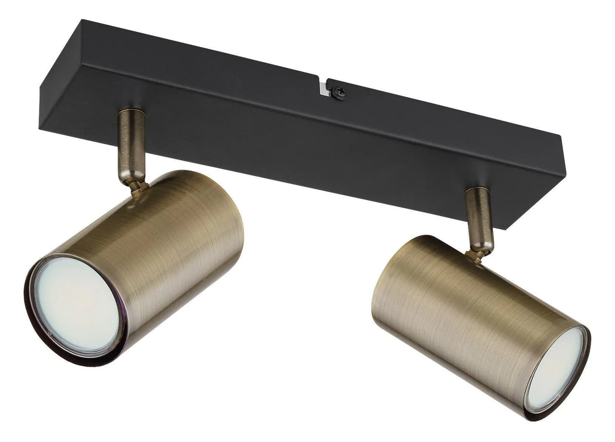 Plafondspot 2 spots zwart & antiek messing GU10 Robby - FOIR