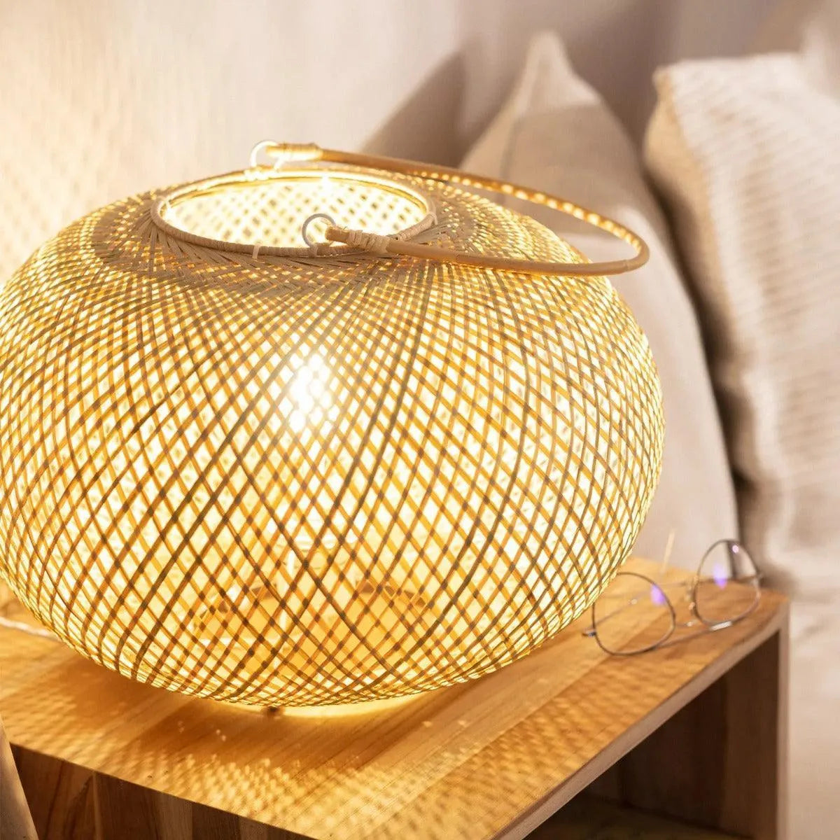 Tafellamp rotan met E27 fitting stekker & schakelaar 'Jordi' - FOIR