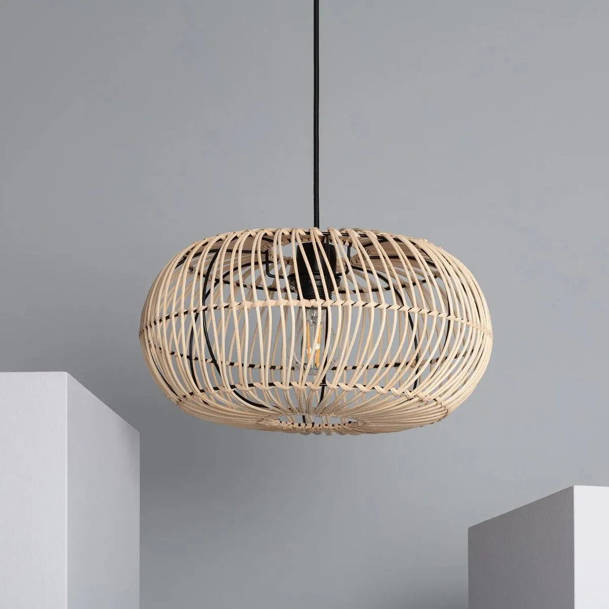 Rotan hanglamp zwart metaal open design e27 fitting