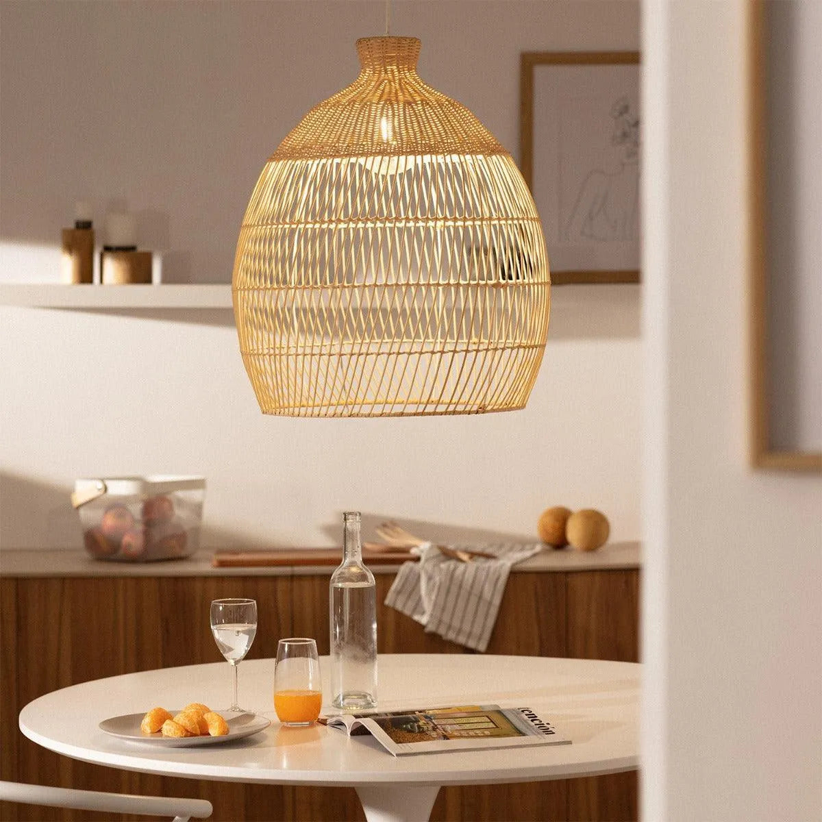 Rieten hanglamp voor boven de eettafel led