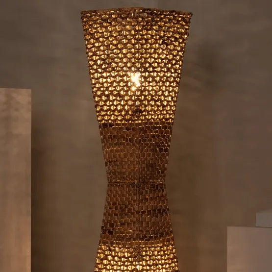 Staande lamp rotan 'Joshua' gevlochten vloerlamp 2x E27 fitting 129 cm - FOIR