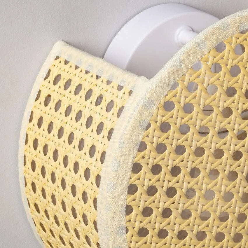 Wandlamp retro 'Marco' vintage e14 fitting rotan rond 20 cm - FOIR