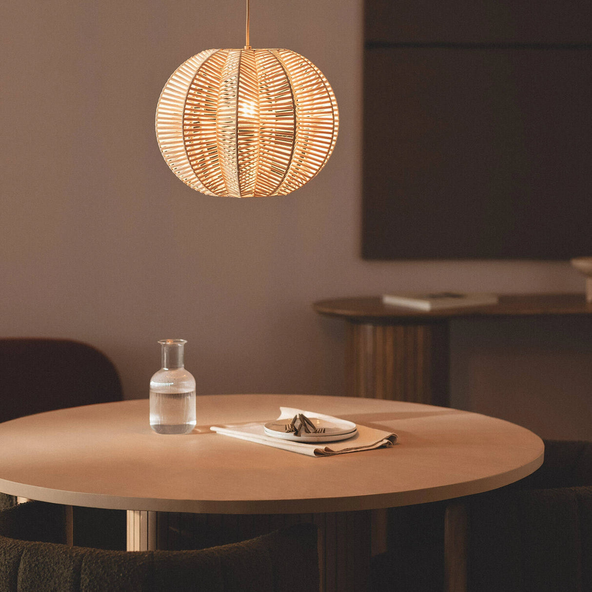Hanglamp beige E27 rond design bol gevlochten 40 cm