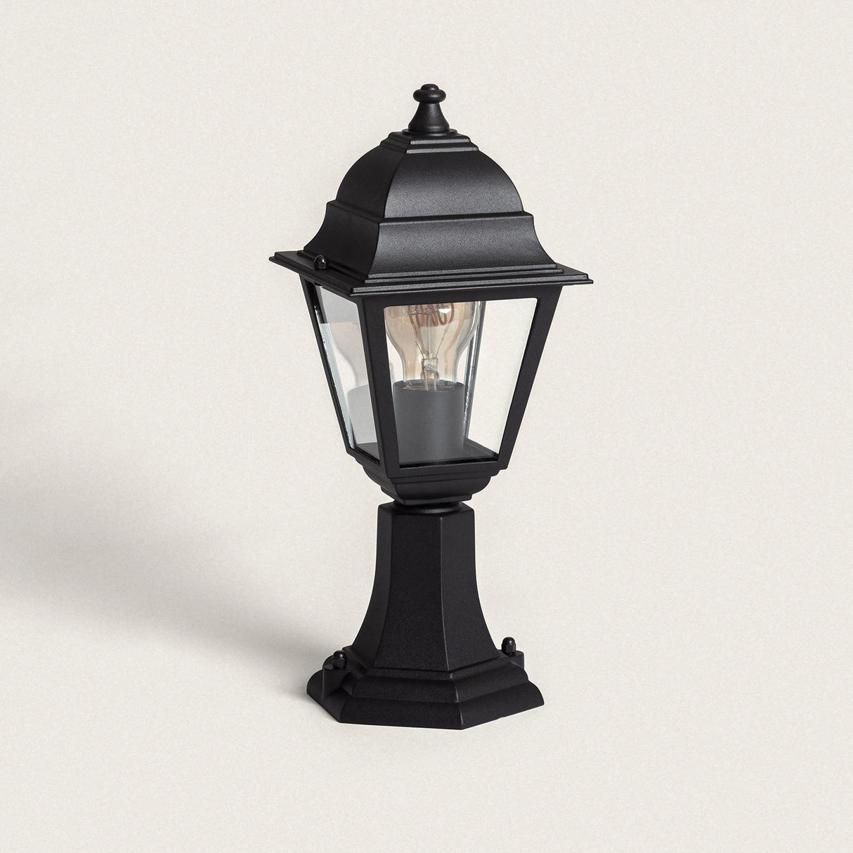 Sokkellamp zwart E27 fitting aluminium glas