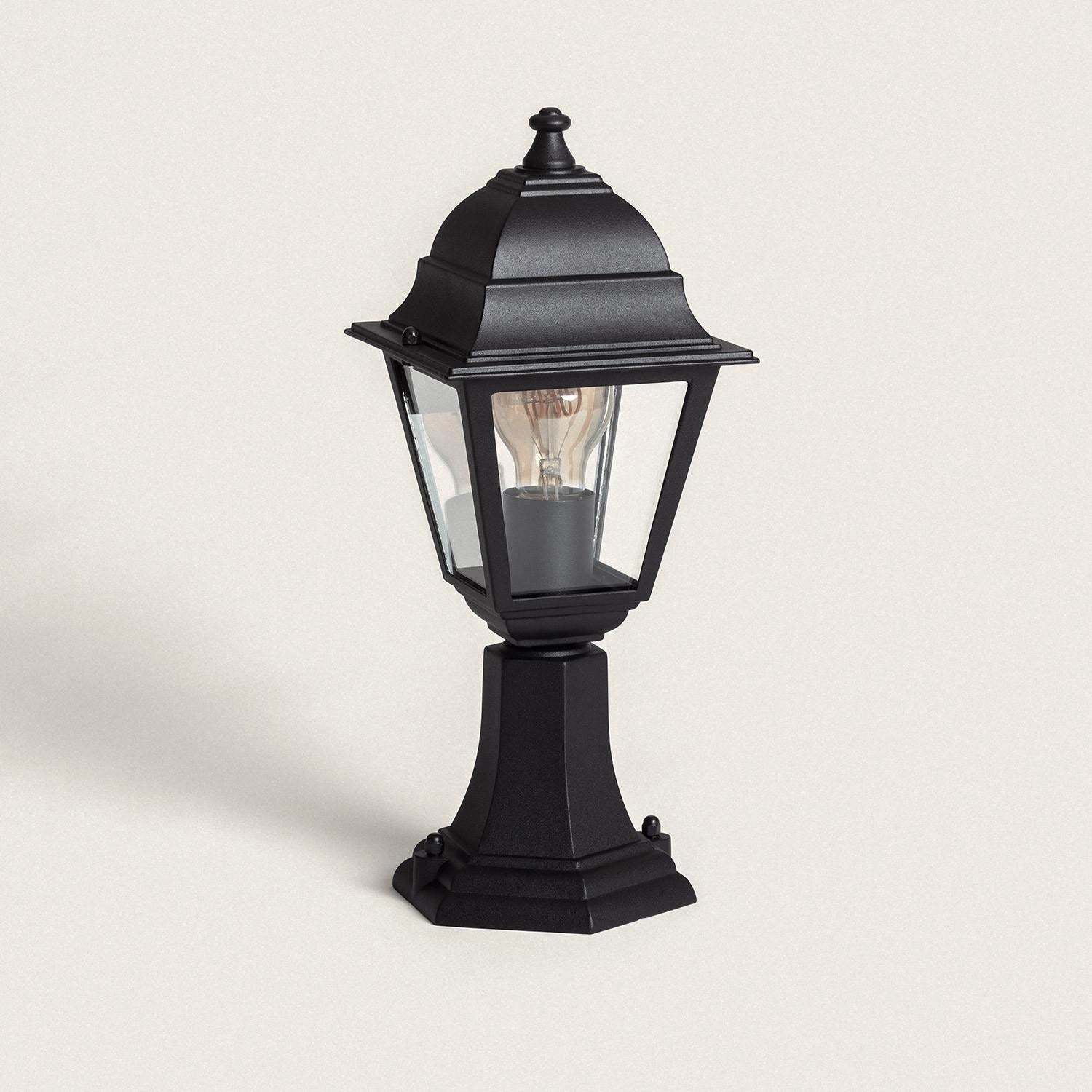 Sokkellamp zwart E27 fitting aluminium glas