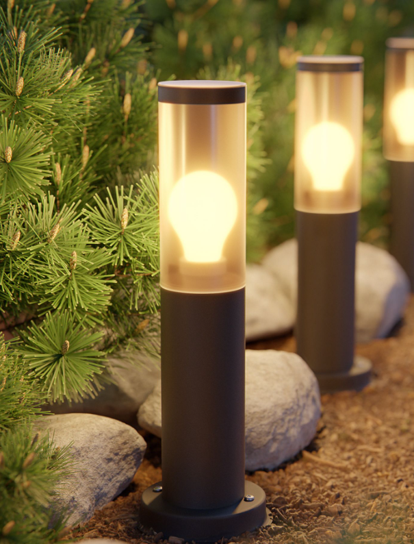 Staande buitenlamp rookglas e27 hue 39 cm rond metaal