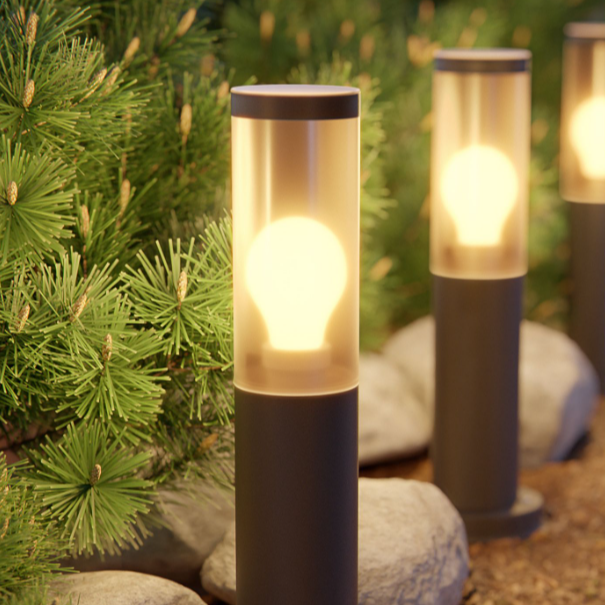 Staande buitenlamp rookglas e27 hue 39 cm rond metaal