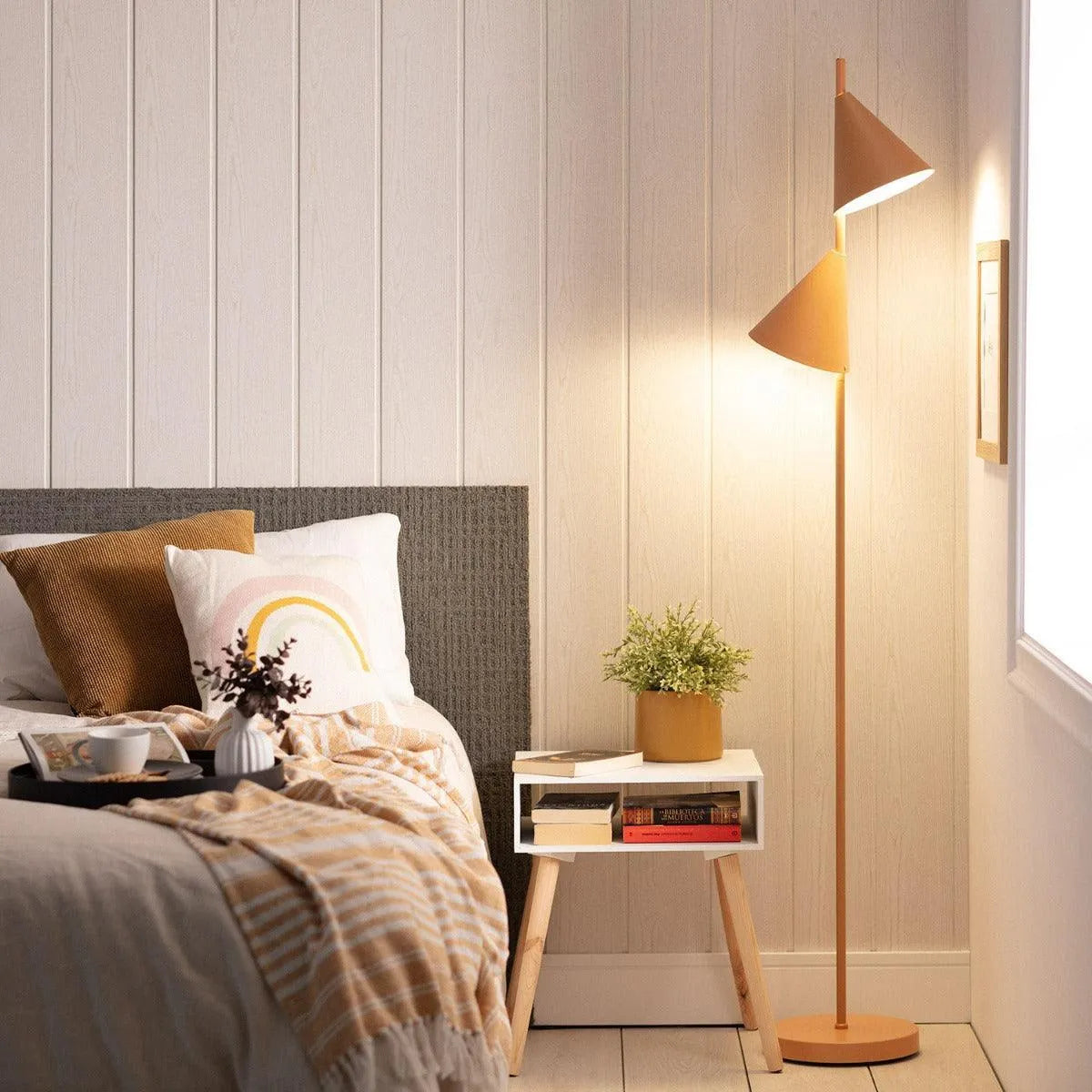 Staande lamp bruin camel led lamp dubbele kap