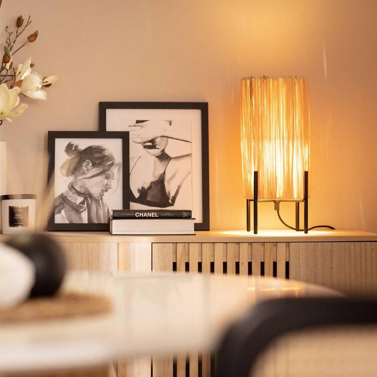 Tafellamp natuur 'Hoban' staande modern E27 fitting vezels 38 cm - FOIR