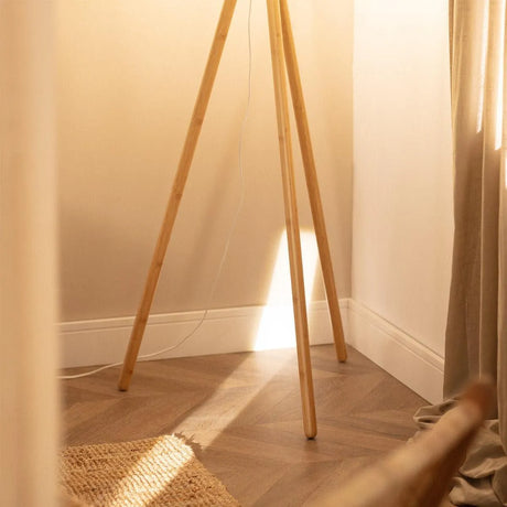 Driepoot lamp hout stoffen kap led lamp e27