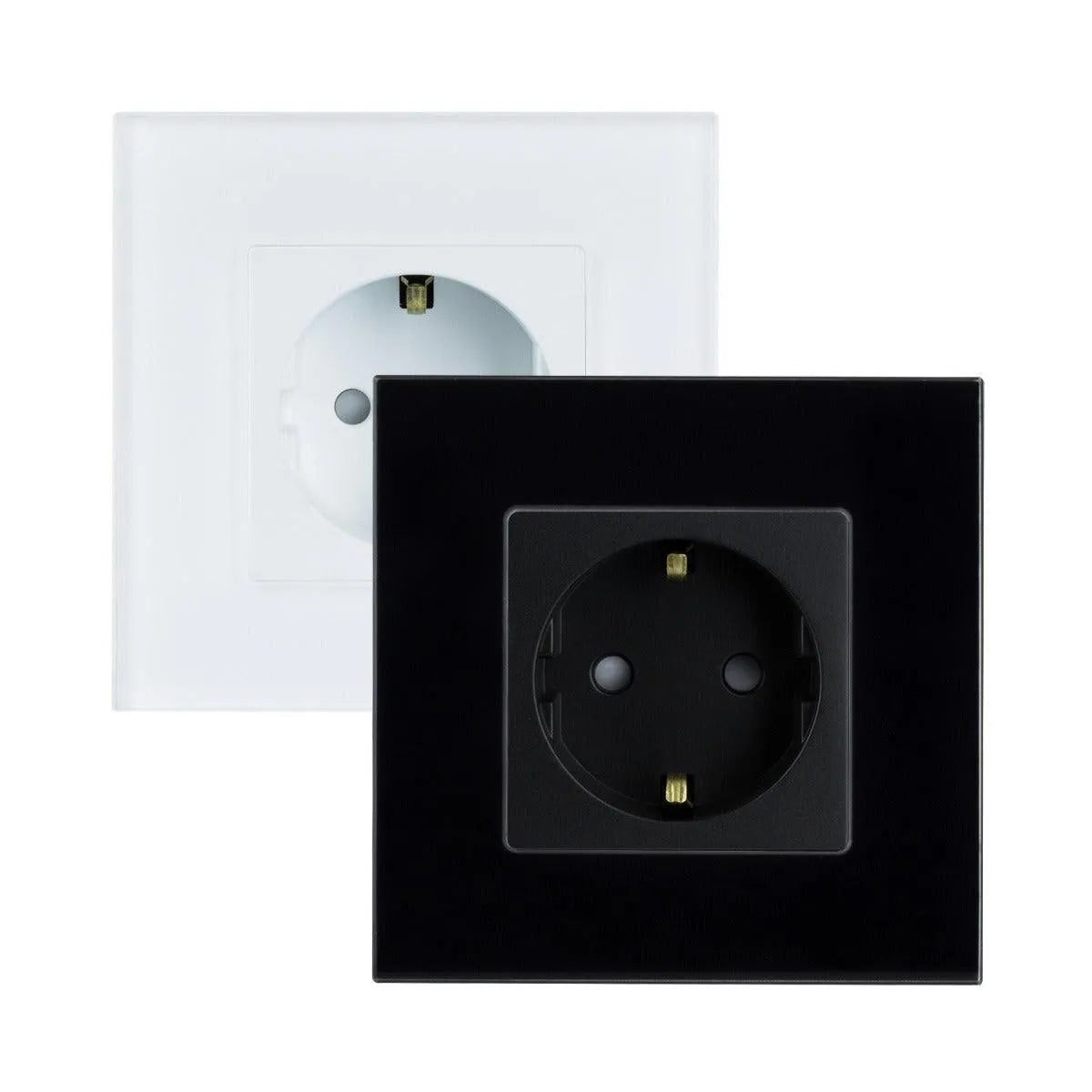 Glazen stopcontact zwart vierkant