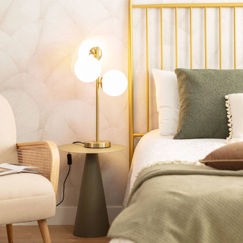 Tafellamp goud met opaalglazen bollen en E27 fitting 'Mono'