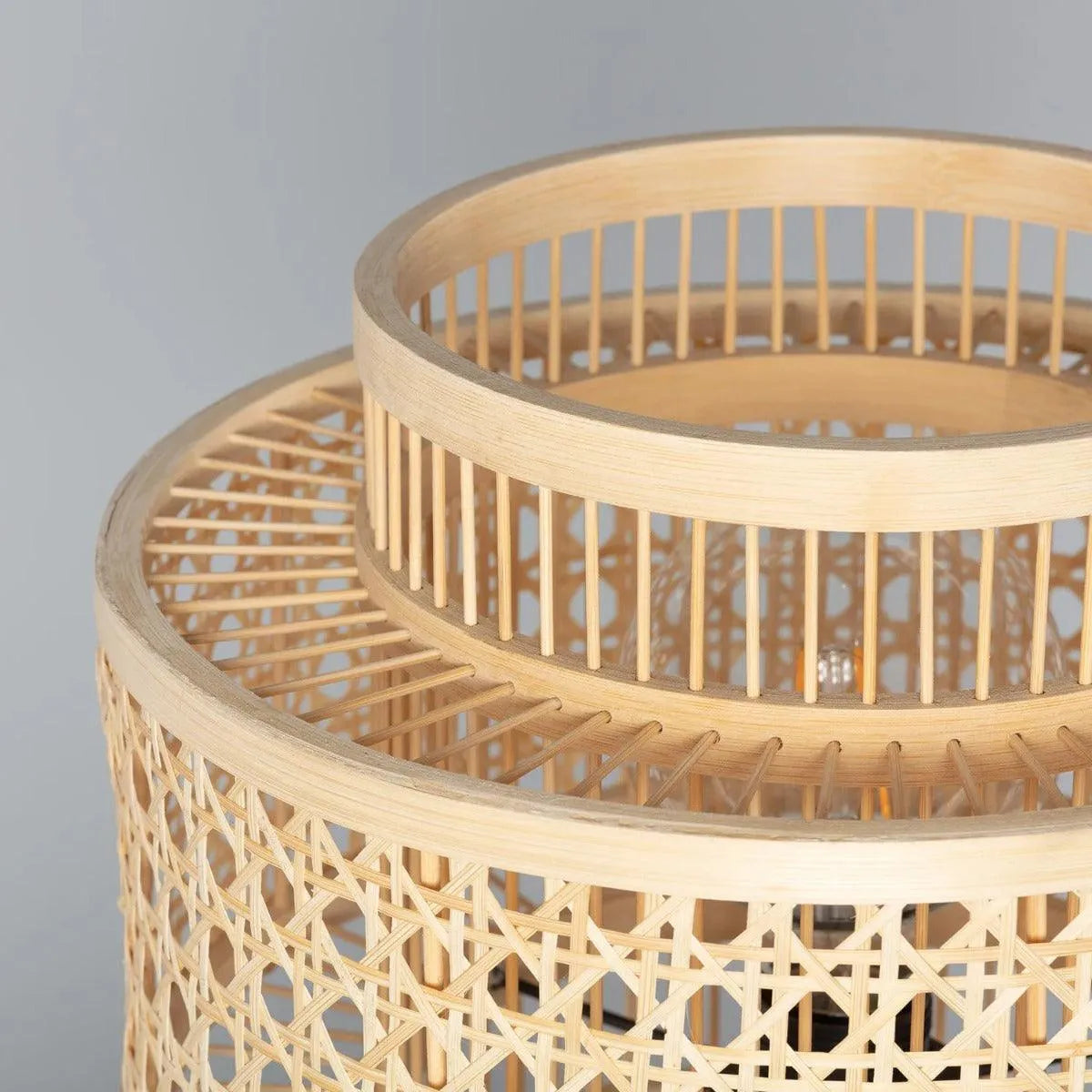 Rotan tafellamp E27 fitting schakelaar 'Isaksson' 30 cm - FOIR