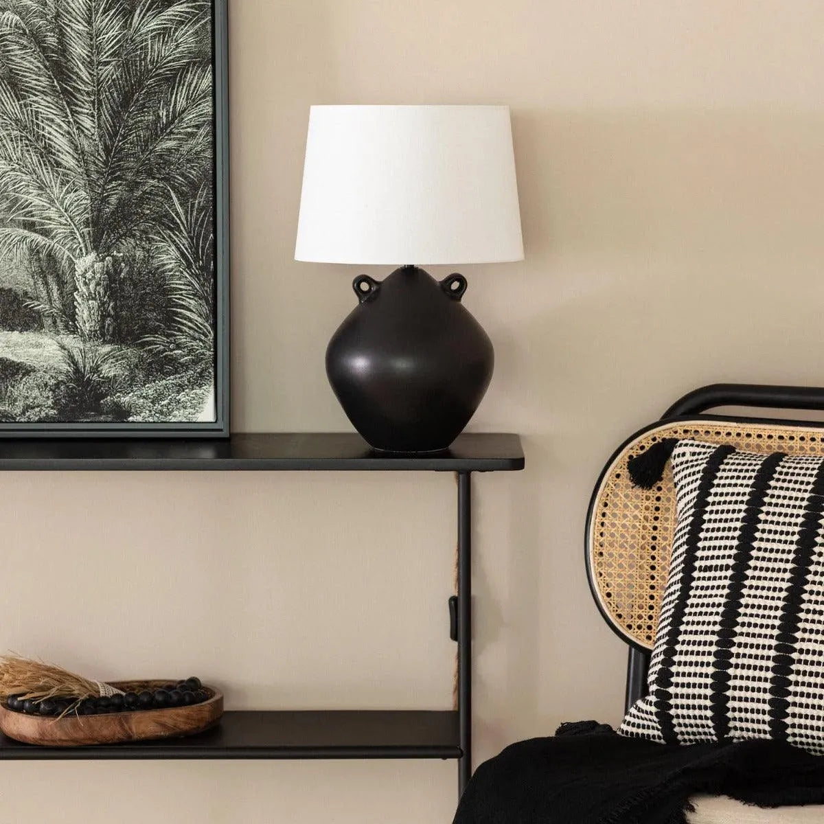 Zwart witte tafellamp met stoffen kap E27 fitting 'Marit' - FOIR