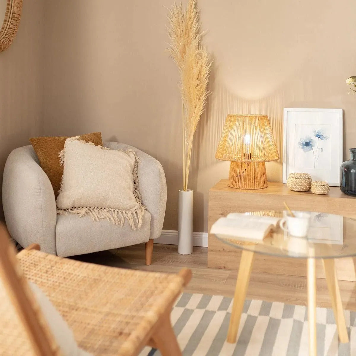 Tafellamp gevlochten papier met E27 fitting & schakelaar 'Ilan' 39 cm - FOIR