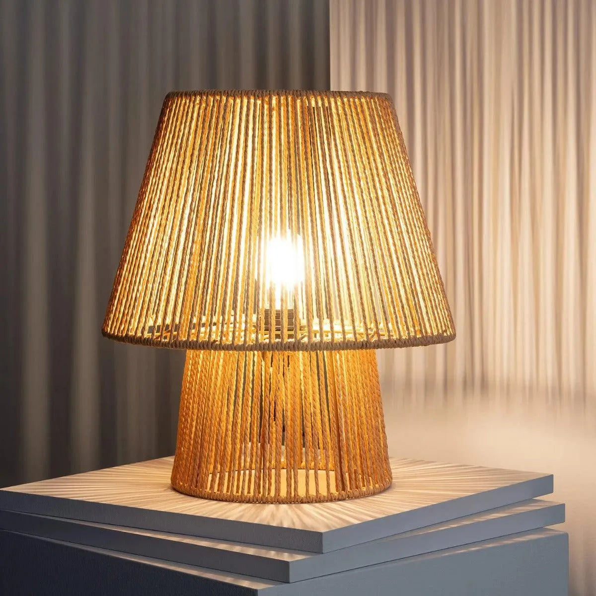 Tafellamp gevlochten papier met E27 fitting & schakelaar 'Ilan' 39 cm - FOIR