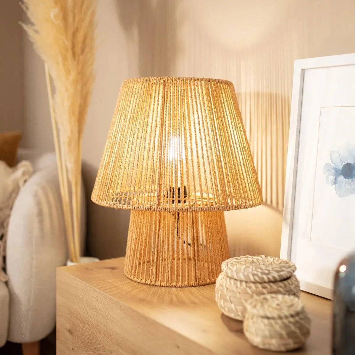 Tafellamp gevlochten papier met E27 fitting & schakelaar 'Ilan' 39 cm - FOIR