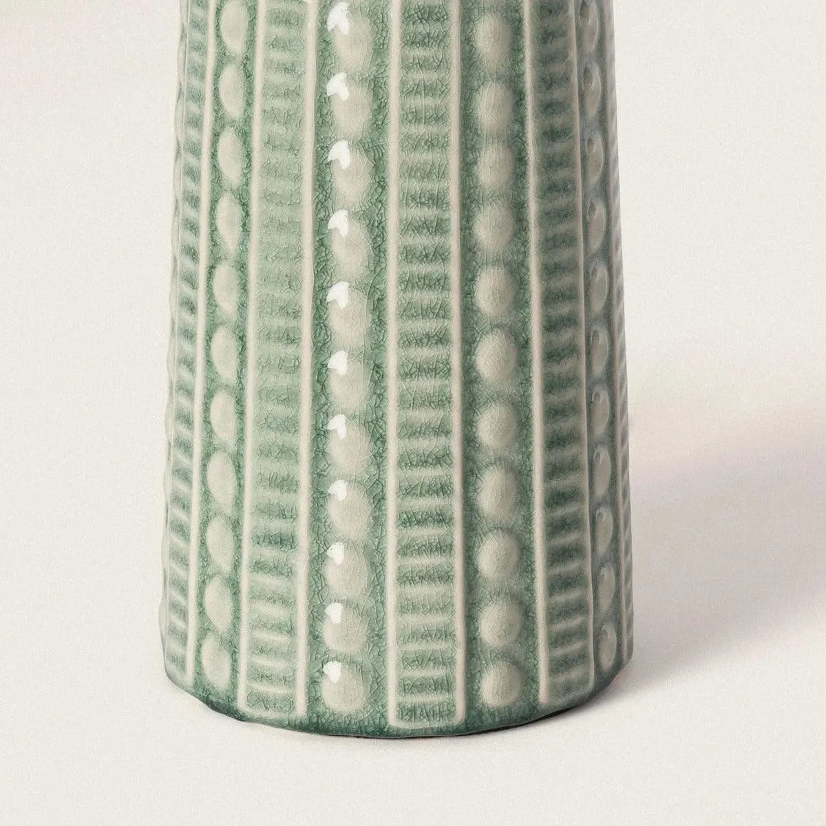 Tafellamp kaki-groen porselein met stoffen kap E27 fitting 'Adrien' - FOIR