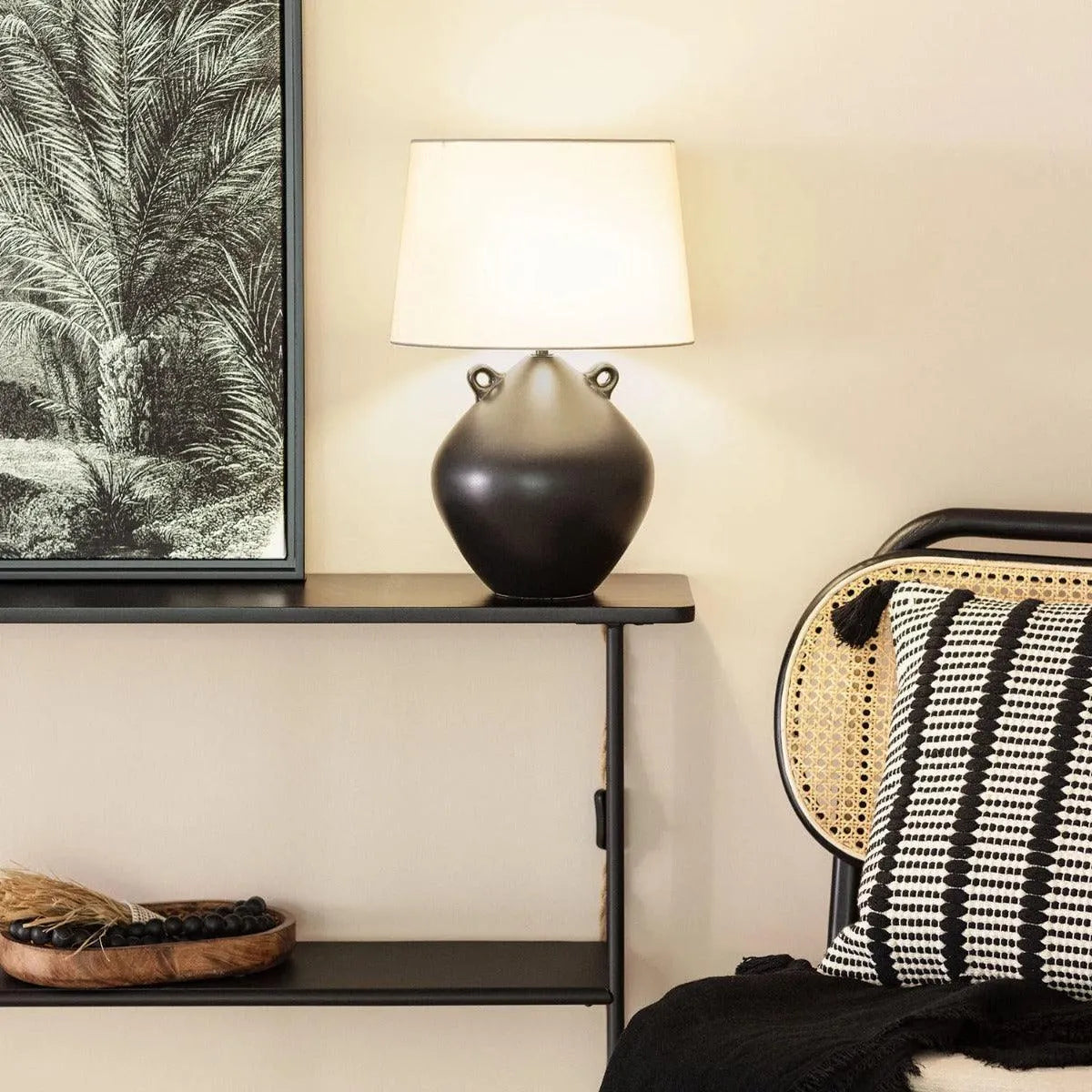 Zwart witte tafellamp met stoffen kap E27 fitting 'Marit' - FOIR