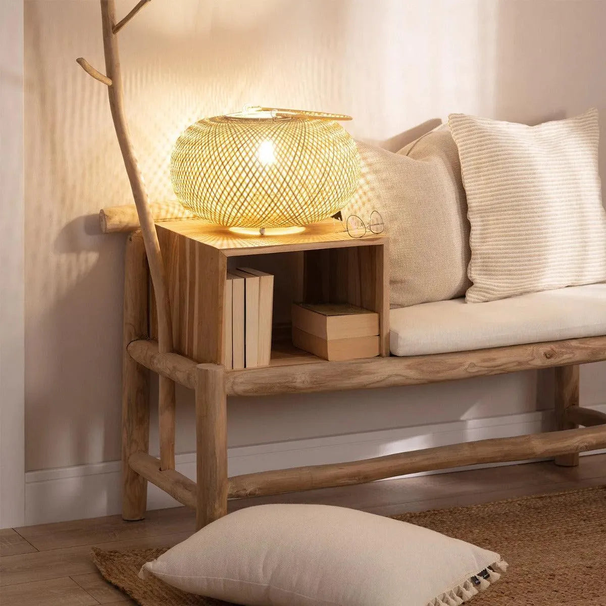 Tafellamp rotan met E27 fitting stekker & schakelaar 'Jordi' - FOIR