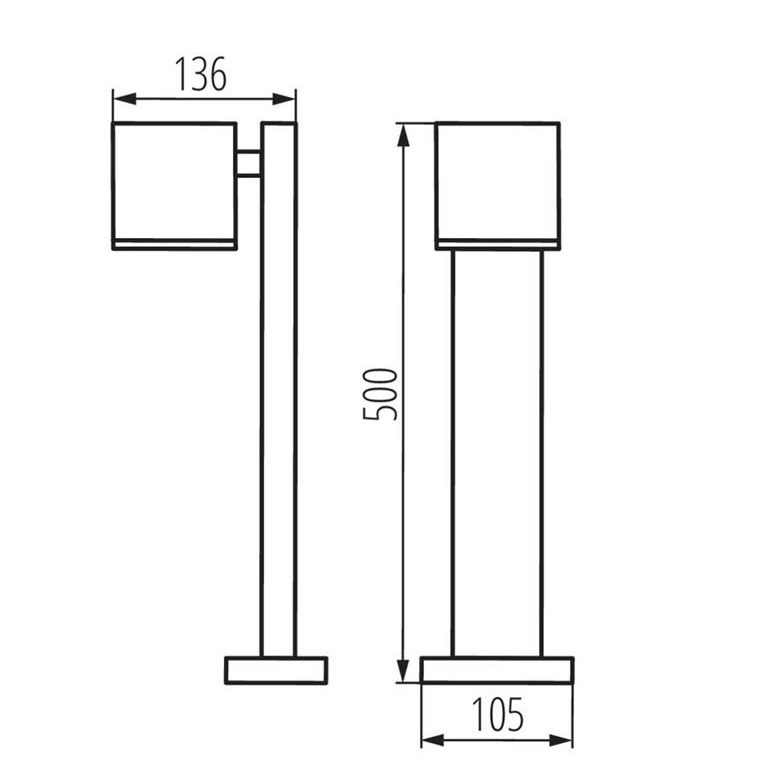 Staande buitenlamp vierkant tuinpadverlichting vierkant GU10 metaal 50 cm