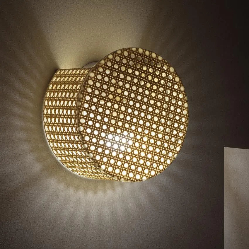 Wandlamp retro 'Marco' vintage e14 fitting rotan rond 20 cm - FOIR