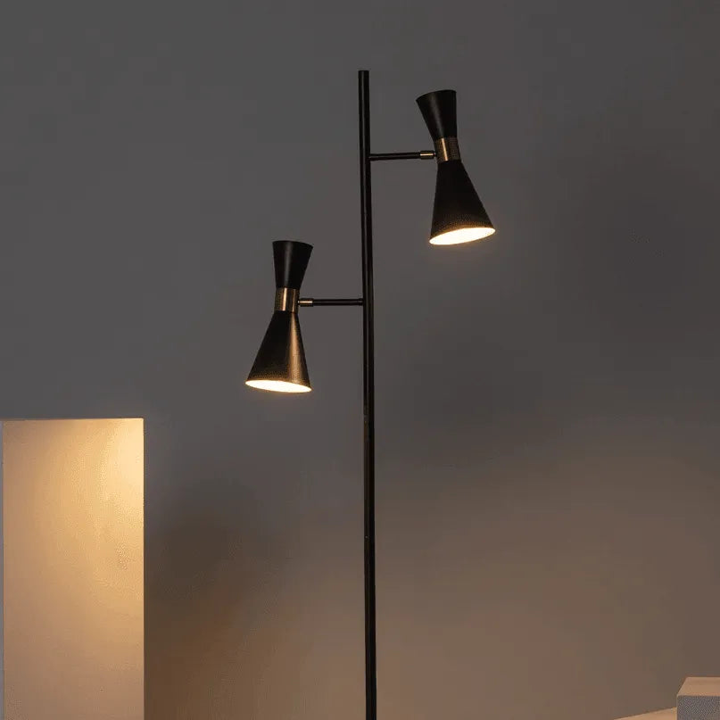 vloerlamp zwart 2 kappen e27 fittingen