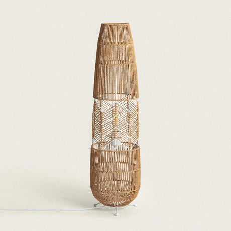 Vloerlamp gevlochten papier handgemaakt vloerschakelaar stekker e27 fitting