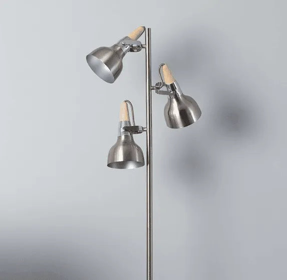 Staande Omar lamp zilver hout 3 spots aluminium E14 fitting 156cm - FOIR