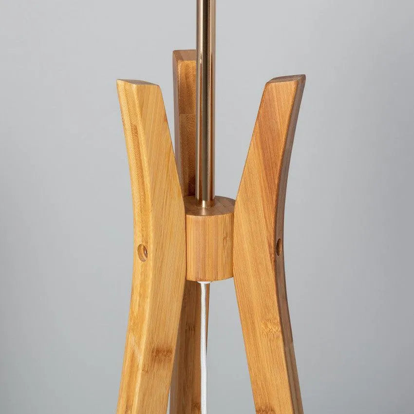 Staande lamp hout Vloerlamp 'Qais' stoffen kap poten witte kap 153cm - FOIR