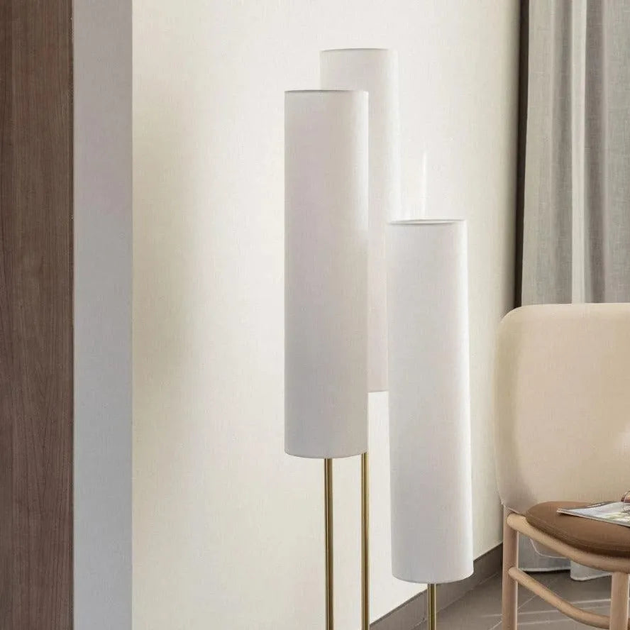 Staande lamp goud met 3 stoffen kappen E27 'Yasmijn' 137cm