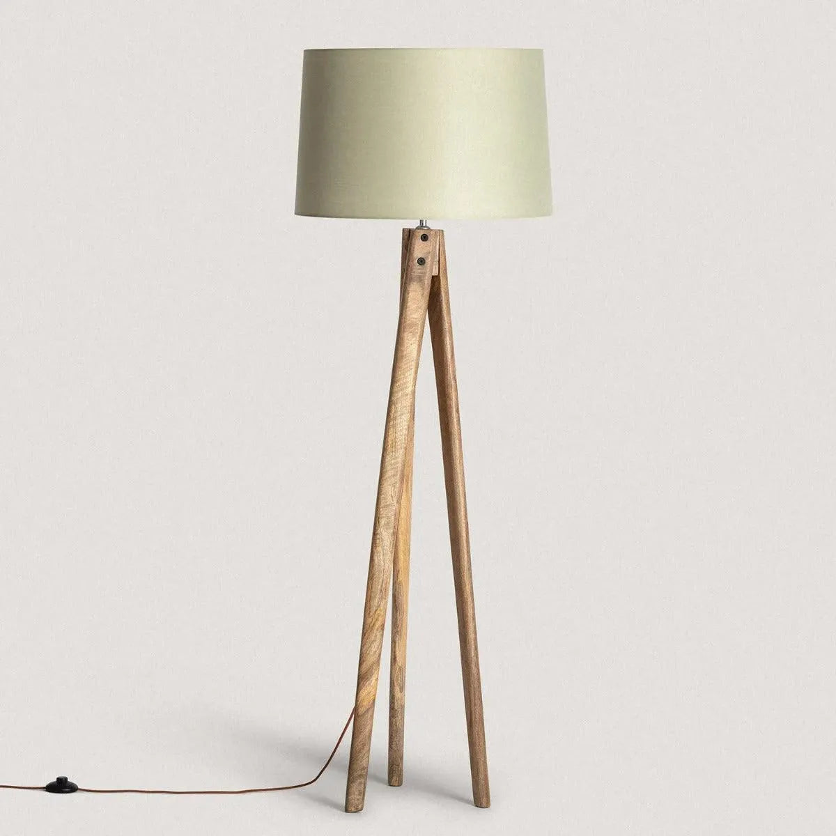 Vloerlamp met 3 houten poten & stoffen E27 fitting 'Melchior' 162 cm - FOIR