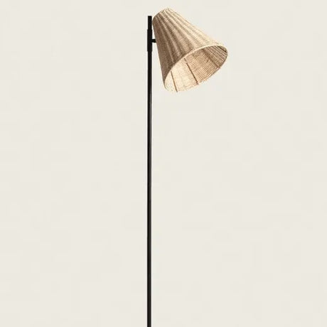 Vloerlamp zwart met verstelbare rotan kap en E27 fitting 'Avare' 150 cm - FOIR