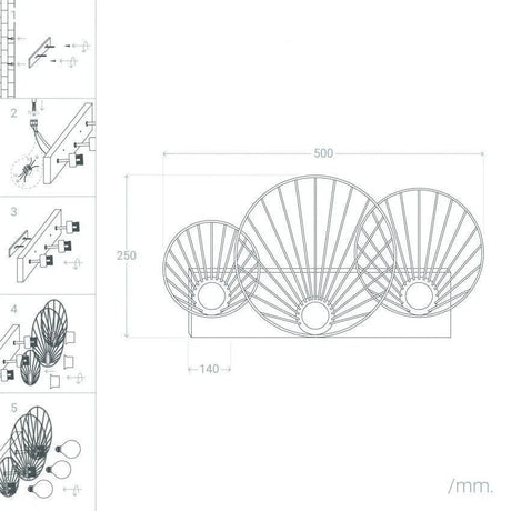 Wandlamp zwart 'Kibend' design wandlamp modern zwart met 3 spotjes 500mm - FOIR