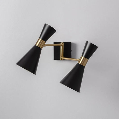 Wandlamp dubbele kap zwart messing