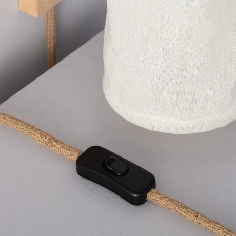 Wandlamp modern stoffen kap 'Kazu' hout textiel E27 fitting stof modern - FOIR