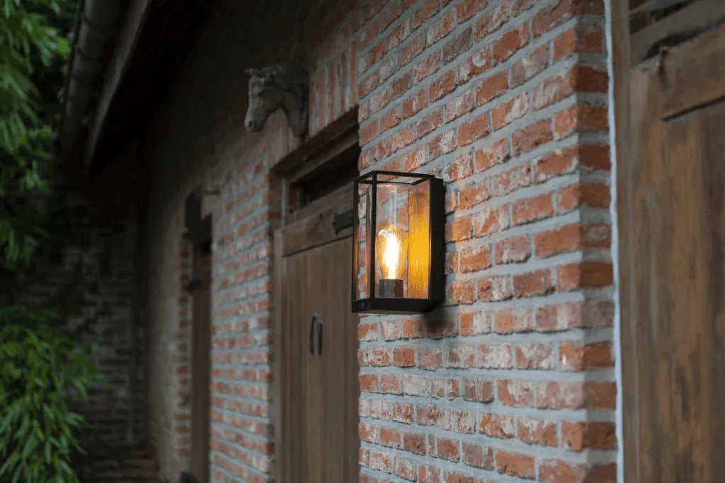 Buitenlamp glas zwart Flair wandlamp & hout E27 fitting 26cm - FOIR