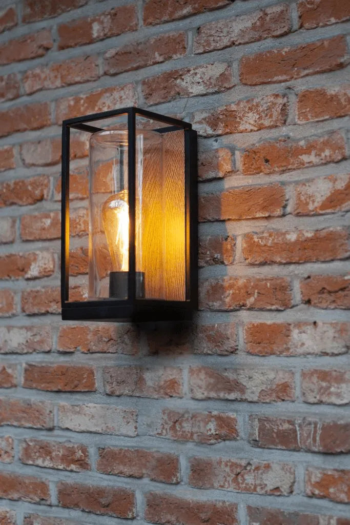 Buitenlamp glas zwart Flair wandlamp & hout E27 fitting 26cm - FOIR