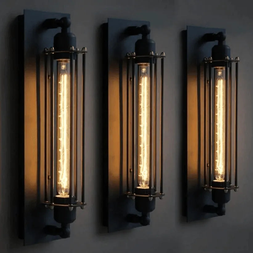 Wandlamp industrieel zwart met buislamp met een warm witte buislamp e27 fitting industriële wandlamp industriele wandlamp