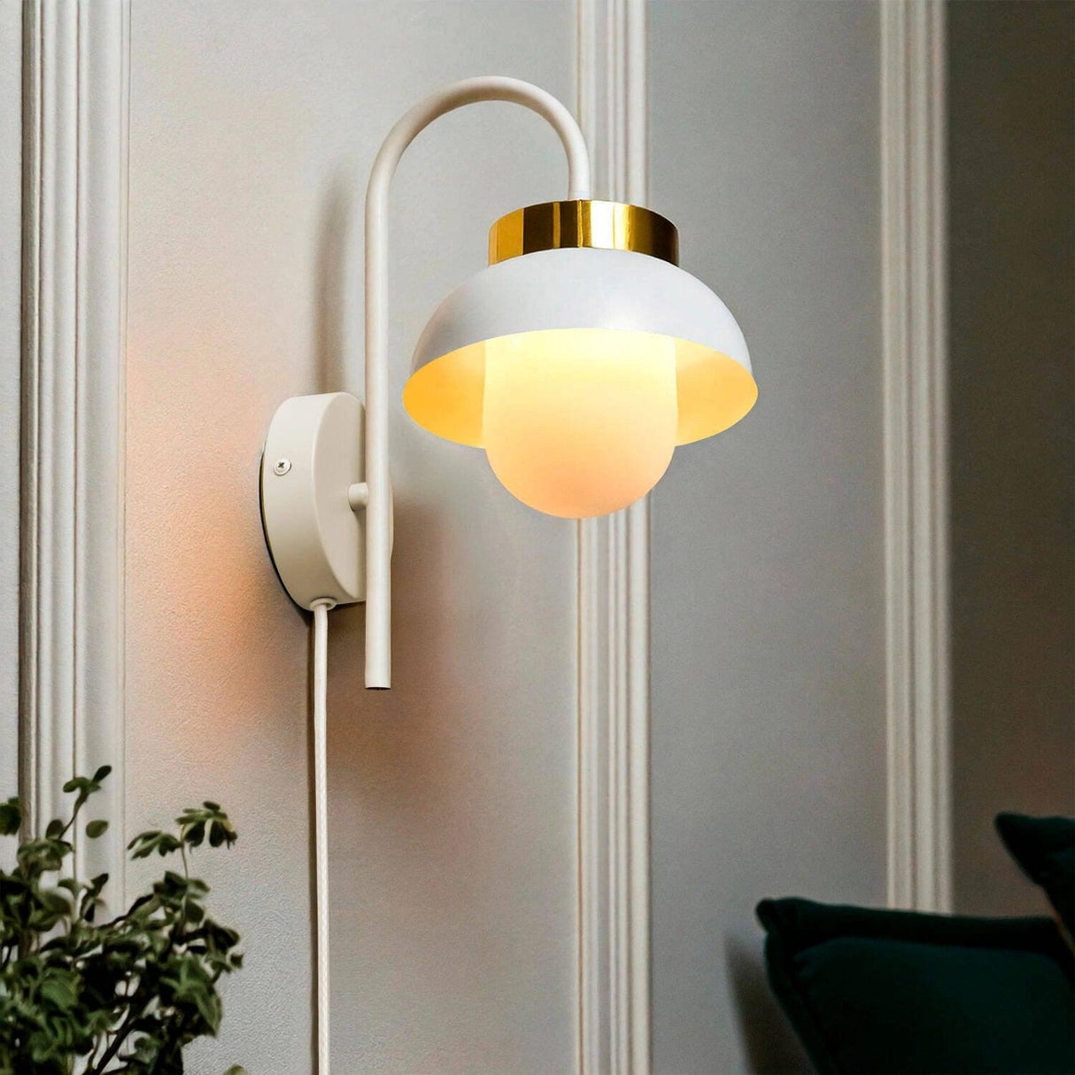 Wandlamp retro opaal glas 'Gare' wit met stekker - FOIR