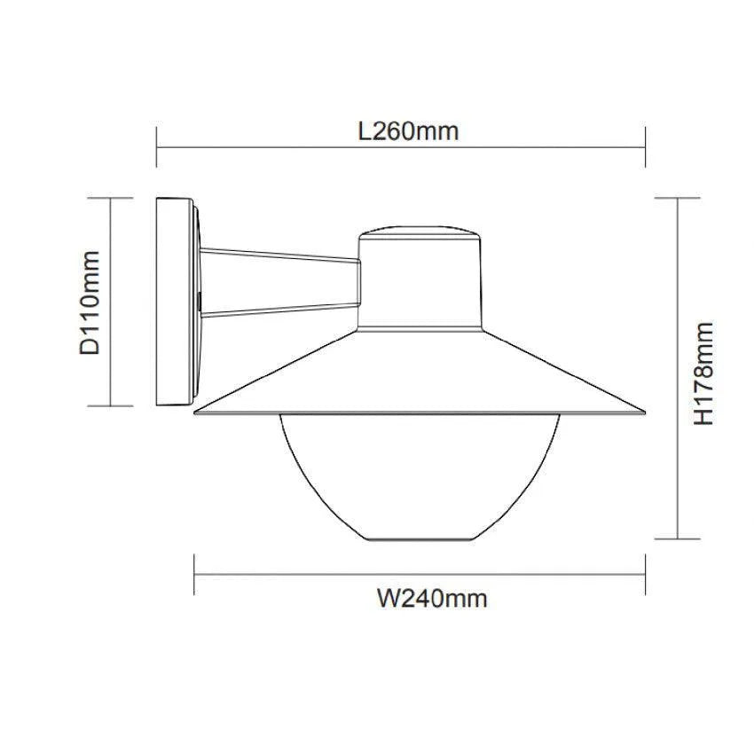 afmetingen Neva wandlamp buitenverlichting e27 fitting zwart
